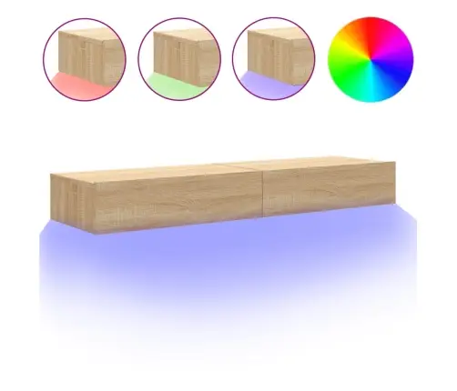 Tv Plaukti Ar Led Lampiņām, 2Gab., 60X35X15,5Cm, Ozolkoka Krāsā Vidaxl