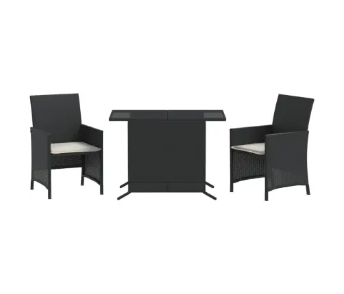 Bistro Komplektas Su Pagalvėlėmis, 3 Dalių, Juodas, Poliratanas