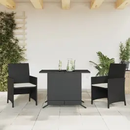 3-Daļīgs Bistro Mēbeļu Komplekts, Matrači, Melna Pe Rotangpalma Vidaxl