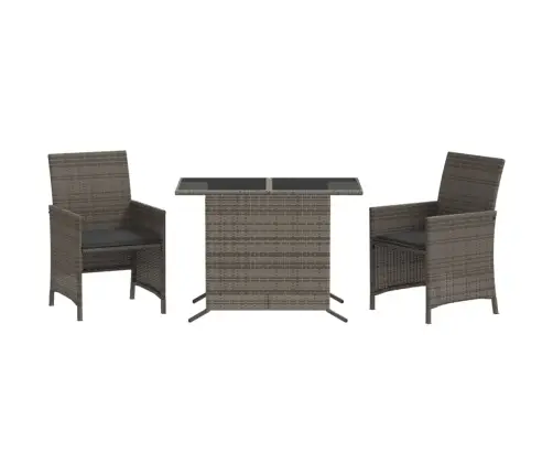 Bistro Komplektas Su Pagalvėlėmis, 3 Dalių, Pilkas, Poliratanas