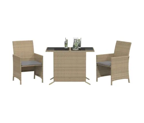 3-Daļīgs Bistro Mēbeļu Komplekts, Matrači, Bēša Pe Rotangpalma Vidaxl