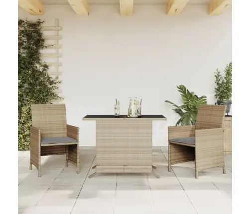 3-Daļīgs Bistro Mēbeļu Komplekts, Matrači, Bēša Pe Rotangpalma Vidaxl