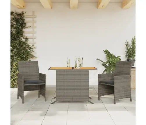 3-Daļīgs Bistro Mēbeļu Komplekts, Matrači,Pelēka Pe Rotangpalma Vidaxl