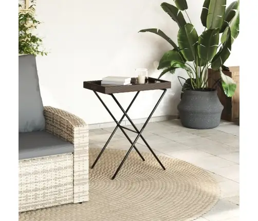 Sulankstomas Padėklas-Stalas, Rudas, 65X40X75cm Poliratanas