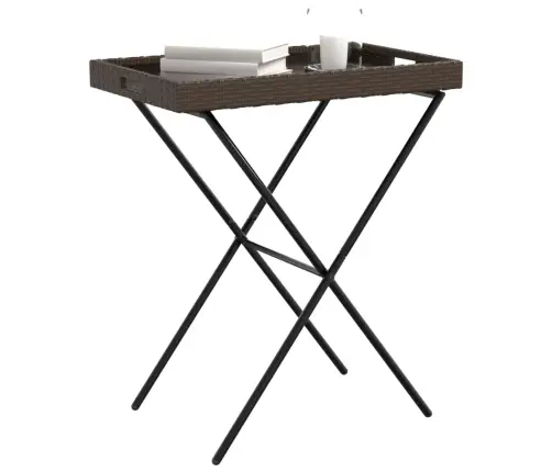 Sulankstomas Padėklas-Stalas, Rudas, 65X40X75cm Poliratanas