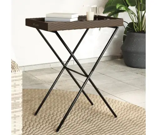 Sulankstomas Padėklas-Stalas, Rudas, 65X40X75cm Poliratanas