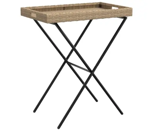 Sulankstomas Padėklas-Stalas, Smėlio, 65X40X75cm Poliratanas