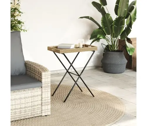 Sulankstomas Padėklas-Stalas, Smėlio, 65X40X75cm Poliratanas