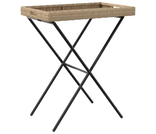 Sulankstomas Padėklas-Stalas, Smėlio, 65X40X75cm Poliratanas