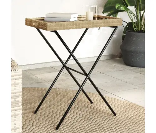 Sulankstomas Padėklas-Stalas, Smėlio, 65X40X75cm Poliratanas