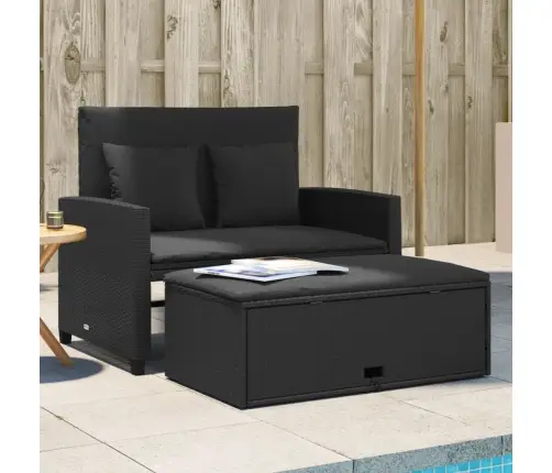 Divvietīgs Dārza Dīvāns Ar Matračiem, Melna Pe Rotangpalma Vidaxl