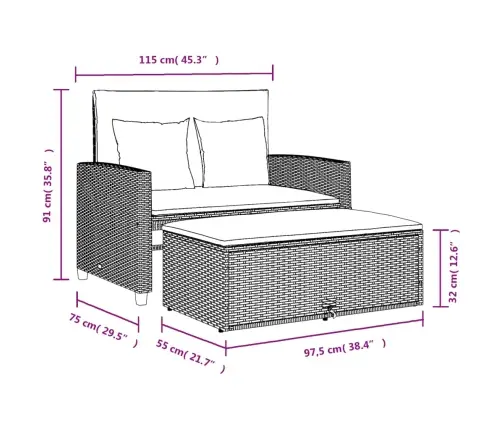 Divvietīgs Dārza Dīvāns Ar Matračiem, Brūna Pe Rotangpalma Vidaxl