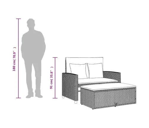 Divvietīgs Dārza Dīvāns Ar Matračiem, Brūna Pe Rotangpalma Vidaxl