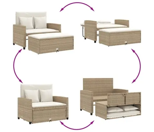 Dvivietė Sodo Sofa Su Pagalvėlėmis, Smėlio Spalvos, Poliratanas