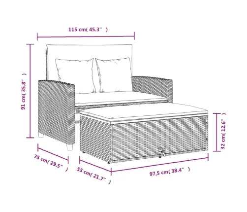 Divvietīgs Dārza Dīvāns Ar Matračiem, Melna Pe Rotangpalma Vidaxl