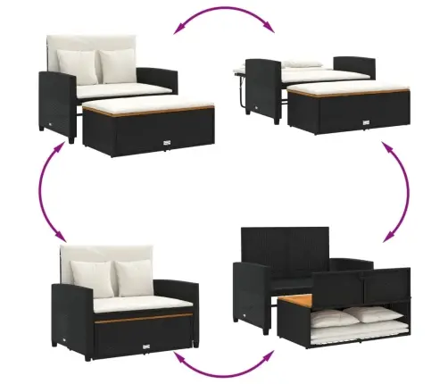 Divvietīgs Dārza Dīvāns Ar Matračiem, Melna Pe Rotangpalma Vidaxl