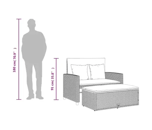 Divvietīgs Dārza Dīvāns Ar Matračiem, Melna Pe Rotangpalma Vidaxl