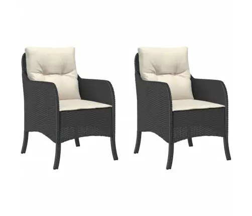 Sodo Kėdės Su Pagalvėlėmis, 2Vnt., Juodos Spalvos, Poliratanas