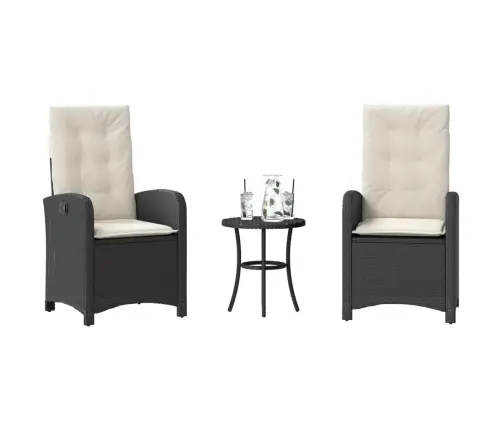 Bistro Komplektas Su Pagalvėlėmis, 3 Dalių, Juodas, Poliratanas