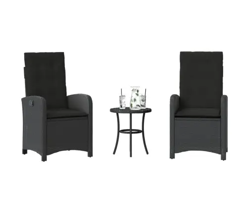 Bistro Komplektas Su Pagalvėlėmis, 3 Dalių, Juodas, Poliratanas