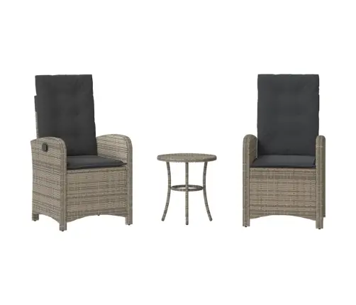 Bistro Komplektas Su Pagalvėlėmis, 3 Dalių, Pilkas, Poliratanas