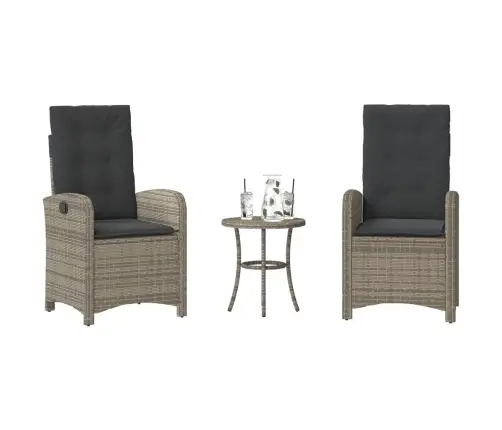 Bistro Komplektas Su Pagalvėlėmis, 3 Dalių, Pilkas, Poliratanas