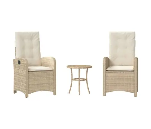 3-Daļīgs Bistro Mēbeļu Komplekts, Matrači, Bēša Pe Rotangpalma Vidaxl