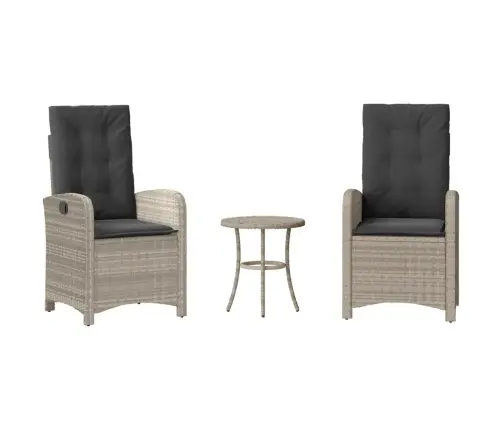 3-Daļīgs Bistro Mēbeļu Komplekts, Matrači,Pelēka Pe Rotangpalma Vidaxl