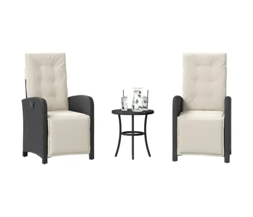 3-Daļīgs Bistro Mēbeļu Komplekts, Matrači, Melna Pe Rotangpalma Vidaxl