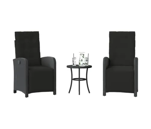 Bistro Komplektas Su Pagalvėlėmis, 3 Dalių, Juodas, Poliratanas