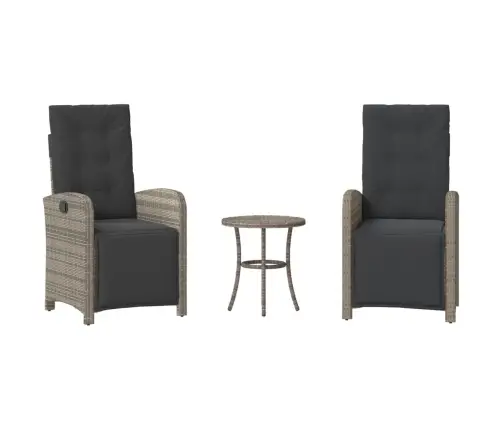 3-Daļīgs Bistro Mēbeļu Komplekts, Matrači,Pelēka Pe Rotangpalma Vidaxl