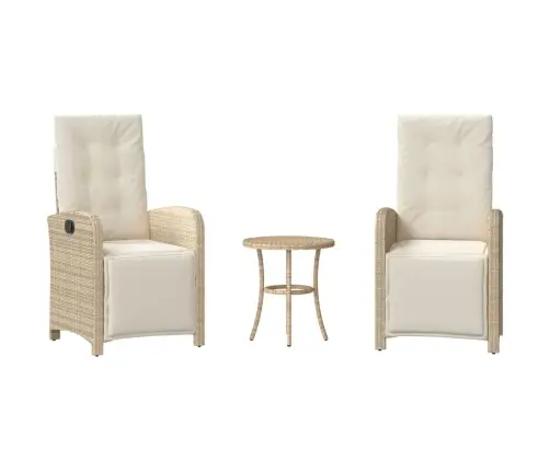 3-Daļīgs Bistro Mēbeļu Komplekts, Matrači, Bēša Pe Rotangpalma Vidaxl