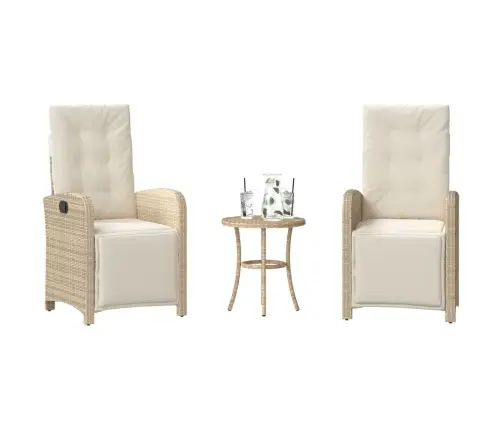 3-Daļīgs Bistro Mēbeļu Komplekts, Matrači, Bēša Pe Rotangpalma Vidaxl