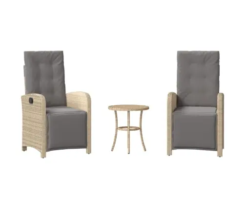 Bistro Komplektas Su Pagalvėlėmis, 3 Dalių, Smėlio, Poliratanas