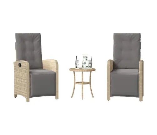 Bistro Komplektas Su Pagalvėlėmis, 3 Dalių, Smėlio, Poliratanas