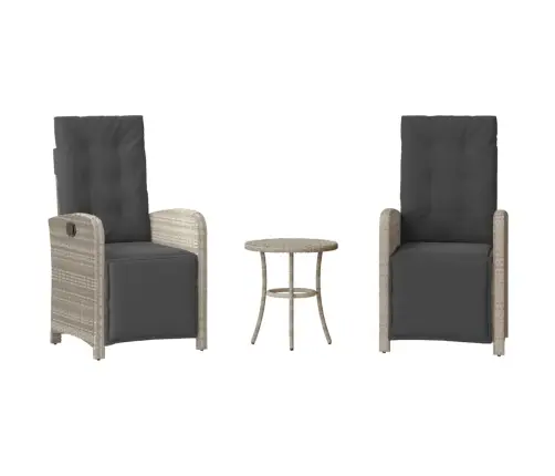 3-Daļīgs Bistro Mēbeļu Komplekts, Matrači,Pelēka Pe Rotangpalma Vidaxl