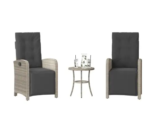 3-Daļīgs Bistro Mēbeļu Komplekts, Matrači,Pelēka Pe Rotangpalma Vidaxl