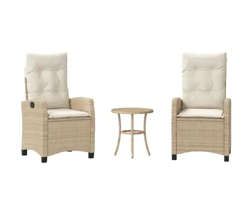 3-Daļīgs Bistro Mēbeļu Komplekts, Matrači, Bēša Pe Rotangpalma Vidaxl