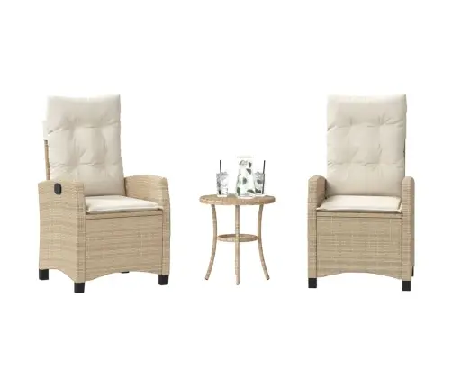 3-Daļīgs Bistro Mēbeļu Komplekts, Matrači, Bēša Pe Rotangpalma Vidaxl