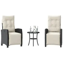 3-Daļīgs Bistro Mēbeļu Komplekts, Matrači, Melna Pe Rotangpalma Vidaxl