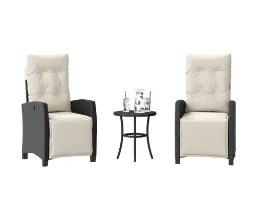 3-Daļīgs Bistro Mēbeļu Komplekts, Matrači, Melna Pe Rotangpalma Vidaxl