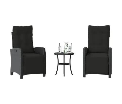 3-Daļīgs Bistro Mēbeļu Komplekts, Matrači, Melna Pe Rotangpalma Vidaxl