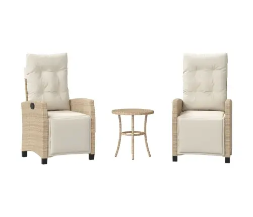 3-Daļīgs Bistro Mēbeļu Komplekts, Matrači, Bēša Pe Rotangpalma Vidaxl