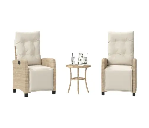 3-Daļīgs Bistro Mēbeļu Komplekts, Matrači, Bēša Pe Rotangpalma Vidaxl