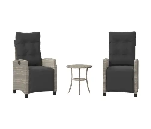 3-Daļīgs Bistro Mēbeļu Komplekts, Matrači,Pelēka Pe Rotangpalma Vidaxl