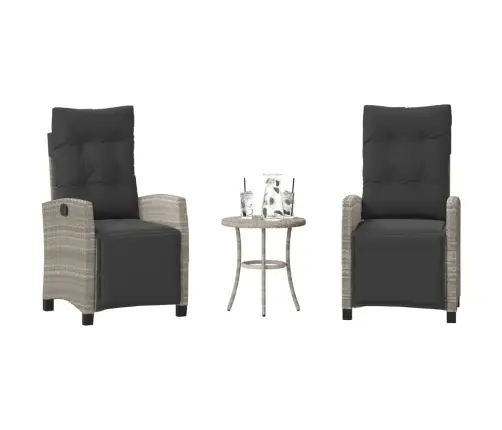 3-Daļīgs Bistro Mēbeļu Komplekts, Matrači,Pelēka Pe Rotangpalma Vidaxl