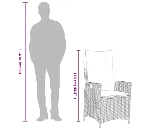 Atgāžams Dārza Krēsls Ar Matračiem, Pelēka Pe Rotangpalma Vidaxl