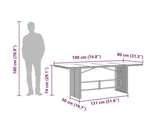 Dārza Galds Ar Stikla Virsmu, 190X80X74Cm, Melna Pe Rotangpalma Vidaxl Dārza Galds Ar Stikla Virsmu, 190X80X74Cm, Melna Pe Rotangpalma Vidaxl