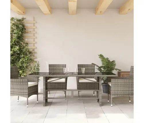 Dārza Galds, Stikla Virsma, Pelēks, 190X80X74Cm, Pe Rotangpalma Vidaxl