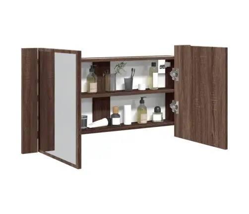 Vannitoa Led-Peegelkapp, Pruun Tamm, 90X12X45 cm Akrüül